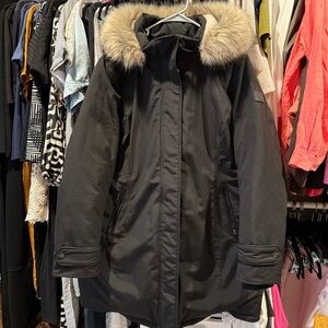 Lauren Ralph Lauren Black Down & Feather Coat with Faux Fur Trim XL